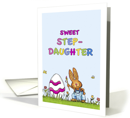 Happy Easter Stepdaughter - Cute Bunny with Egg card (910088)