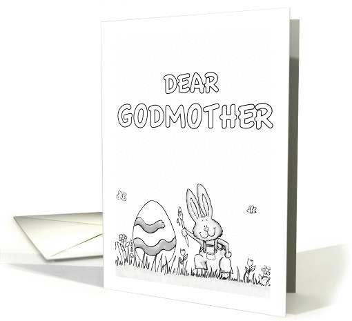Happy Easter Godmother - coloring - Cute Bunny with Egg card (910113)