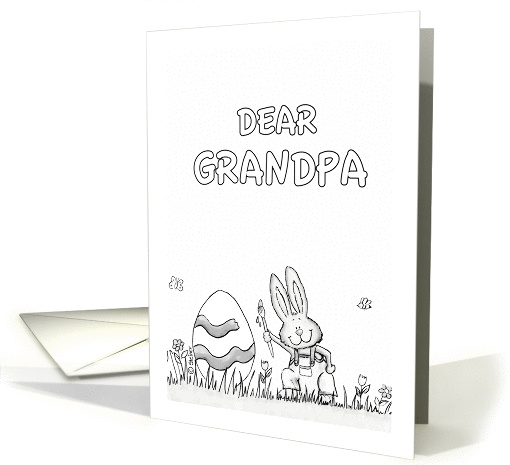 Happy Easter Grandpa - coloring - Cute Bunny with Egg card (910120)