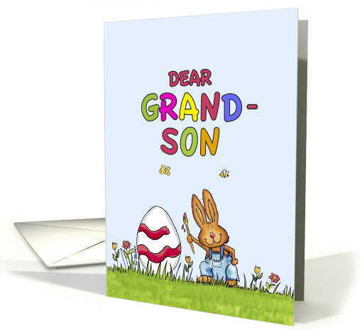 Happy Easter Grandson - Cute Bunny with Egg card (910125)