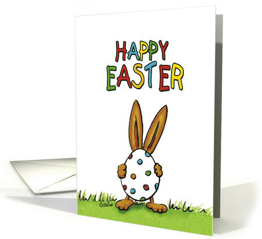 Happy Easter - Humorous, whimsical Rabbit with Egg card (912230)