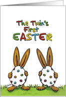 Twins First Easter - 1st Easter, Humorous, whimsical with two Rabbits card