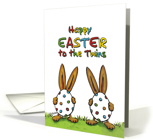 Happy Easter to the Twins, Humorous, whimsical with two Rabbits card