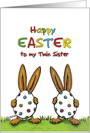 Happy Easter Twin Sister, whimsical with two Rabbits card