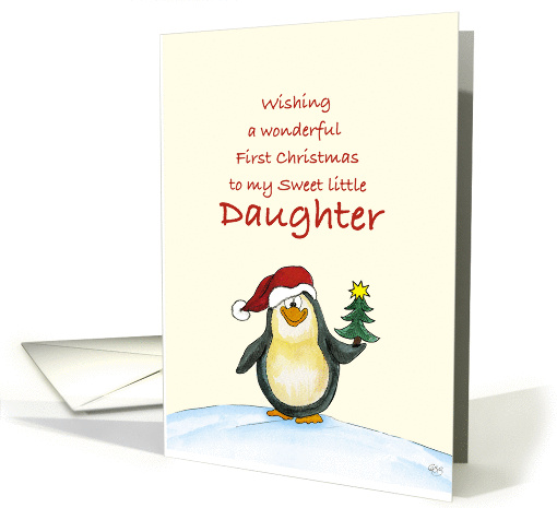 First Christmas for Daughter - Cute Christmas Card with Penguin card