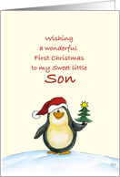 First Christmas for Son - Cute Christmas Card with Penguin card