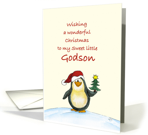 First Christmas for Godson - Cute Christmas Card with Penguin card