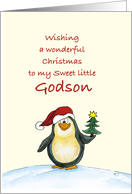 First Christmas for Godson - Cute Christmas Card with Penguin card