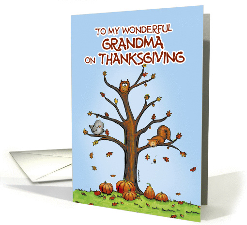 Happy Thanksgiving Grandma - Autumn Tree with Pumpkins card (931495)