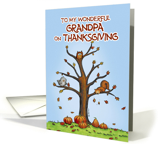 Happy Thanksgiving Grandpa - Autumn Tree with Pumpkins card (931496)