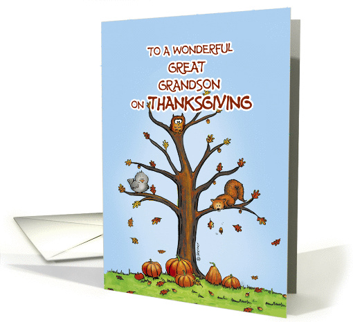 Happy Thanksgiving Great Grandson - Autumn Tree with Pumpkins card