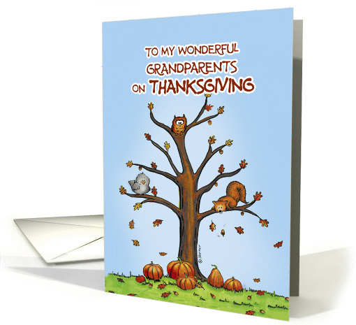 Happy Thanksgiving Grandparents - Autumn Tree with Pumpkins card