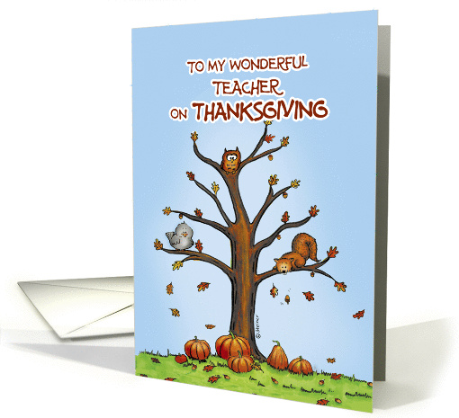 Happy Thanksgiving Teacher - Autumn Tree with Pumpkins card (931514)