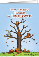 Happy Thanksgiving Teacher - Autumn Tree with Pumpkins card