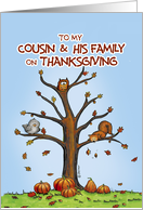 Happy Thanksgiving Cousin and Family- Autumn Tree with Pumpkins card