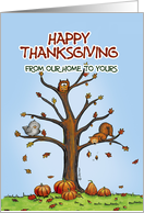 Happy Thanksgiving from our home to yours, Autumn Tree with Pumpkins card