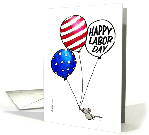 Humorous Happy Labor Day - Mouse with Ballon in US Flag Style card