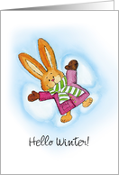 Hello Winter - Customize Cute Bunny makes a Snow Angel in the Snow card