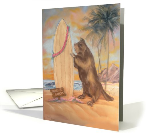 Surf's Up, Beaver With Surfboard card (637591)