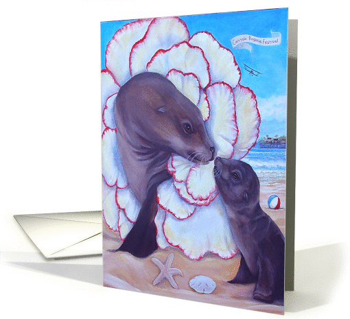 Baby Shower Invitation With Sea Lions and Begonias at the Beach card