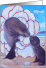 Baby Shower Invitation With Sea Lions and Begonias at the Beach card