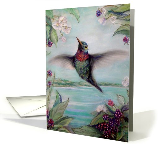 Birthday Hummingbird and berries card (638066)