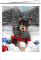 Min Pin Dog Makes Snow Balls card