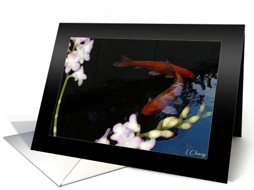 Follow Me, Koi in pond with Orchids card (656699)