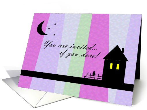 Spooky Invitation - Haunted House with cat, ghostly purple tones card