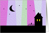 Spooky Haunted House with cat - Ghostly purple tones card
