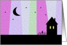 Spooky Haunted House with cat - Ghostly purple tones card