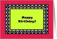 Happy Birthday, lime green, red tribal border card