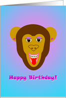 Happy Birthday - Smiling Monkey with Braces - purple and blue card