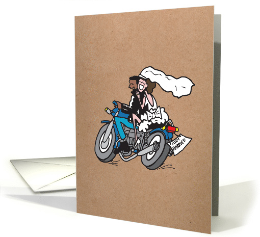 Motorcycle Wedding Interracial Couple - Kraft Look Wedding card