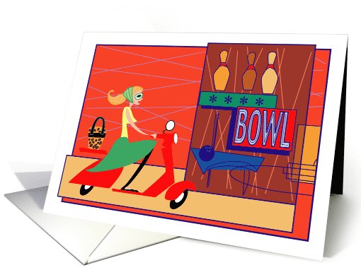 Scooty Girl at the Bowling Alley- blank card (678246)