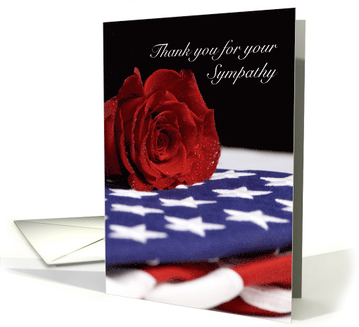 Thank you for your sympathy patriotic red rose American Flag card