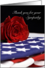 Thank you for your sympathy patriotic red rose American Flag card