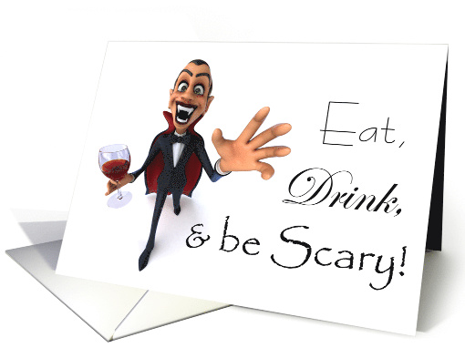 Happy Halloween, Wine and Vampire card (1402054)