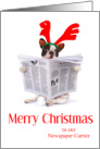 Merry Christmas to Newspaper Carrier, French Bulldog Reading card