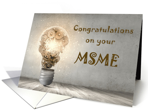 Congratulations on your MSME, Glowing Light bulb with Gears card
