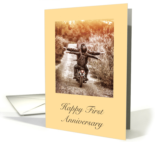 First Anniversary, Couple on Motorcycle card (1571052)
