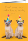 Shared Birthday, Siamese Kittens in Party Hats card