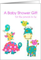 Baby Shower Gift for Parents to Be, Giraffe, Turtle and Birds card