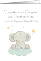 Congratulations Daughter and Daughter-in-law, Birth of Son, Elephant on Cloud card