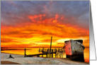 Bright Red Yellow Sunrise over Boat Ship Wreck card