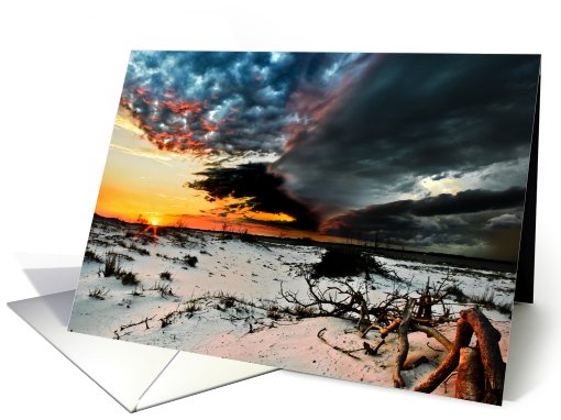 Blue Red & Orange Storm Clouds,  Beach Scene card (651136)