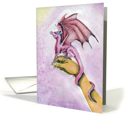 Ready for Takeoff! Cute Dragon on Woman's Hand card (649568)