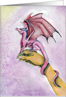 Ready for Takeoff! Cute Dragon on Woman’s Hand card