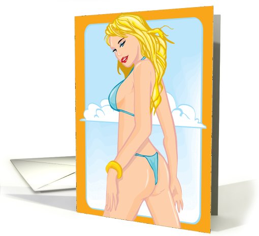 Bikini blond in front of a blue sky card (644588)