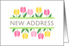 New address moving announcement with pink and yellow tulip borders card